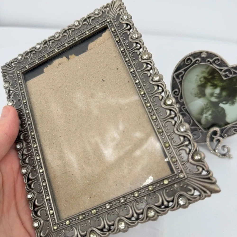Picture Frame Set of 2 Rhinestone Ornate Victorian Romantic Filigree Decor